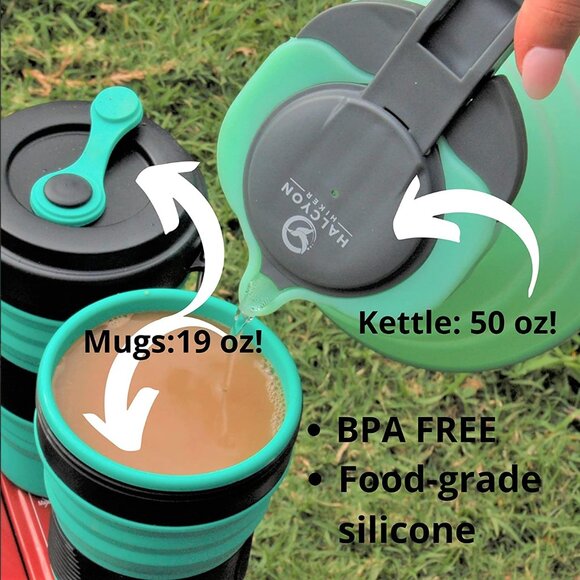Camping Kettle Boiling Water w/Mugs Collapsible Travel Camping Tea Kettle NWT - Picture 8 of 9